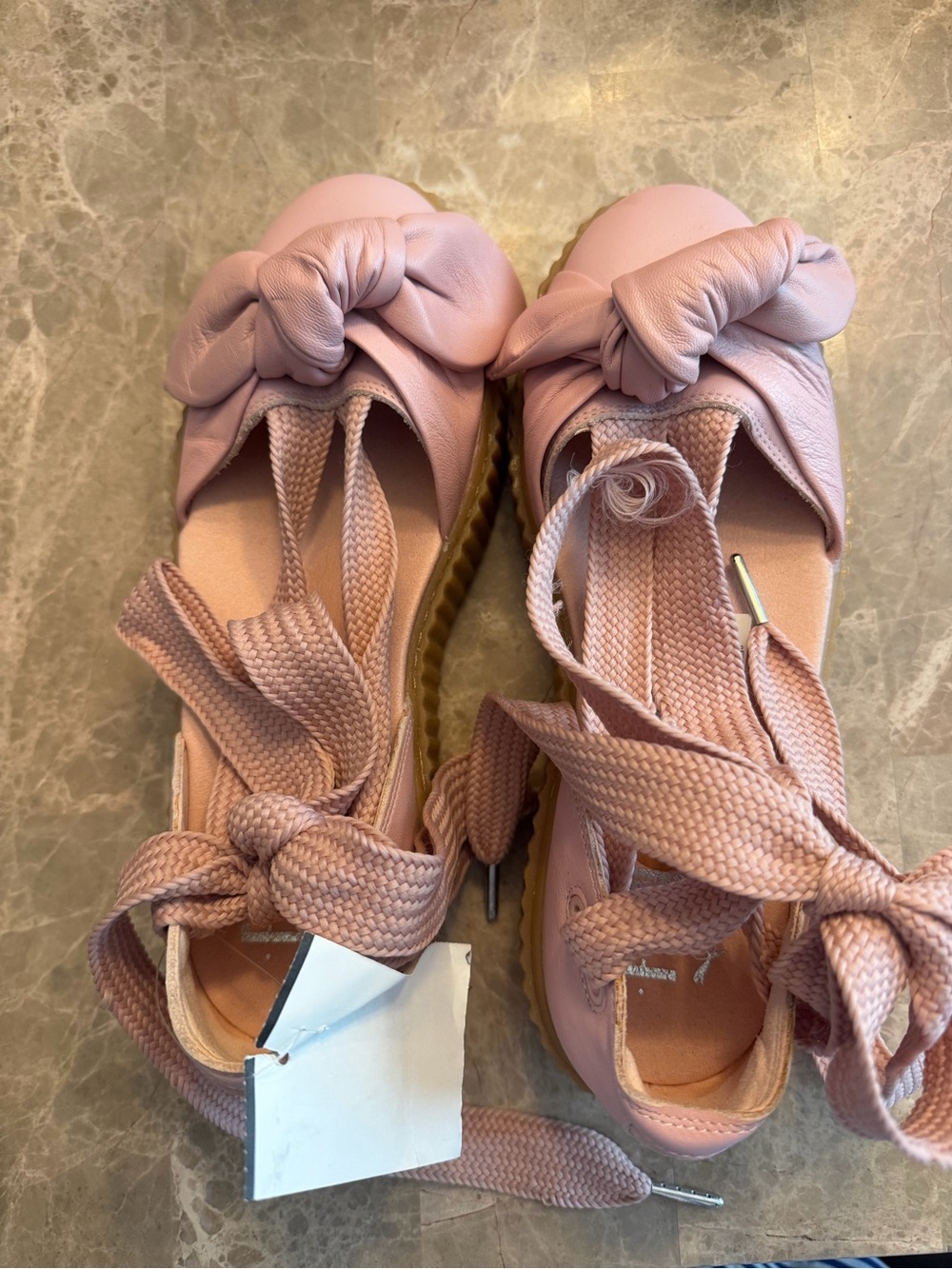 Pink Knotted Lace-Up Platform Sandals for Women( No Box)